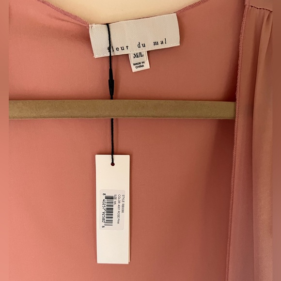 Fleur du Mal FEATHER EMBELLISHED ANGEL SLEEVE ROBE -M/L - Rose Pink NWT - Picture 5 of 10